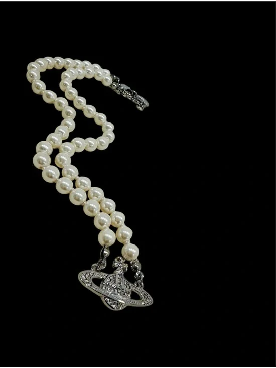 VIVIENNE WESTWOOD PEARL ORB CHOKER SILVER NECKLACE - FULL SET BOX POUCH OS - Picture 1 of 8